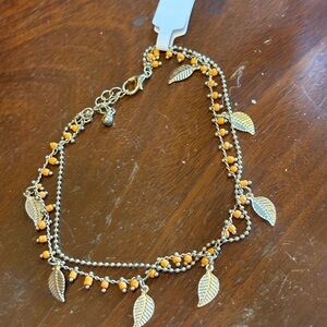 Gold and Orange Leaf Charm Necklace